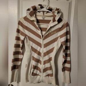 Guess Brown and Cream Striped Hoodie